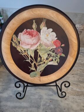 Botanical Rose Decorative Round Wood Plate - Pink & Cream Set Of2